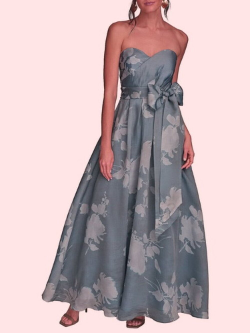 Donna Karan Marbella Blue Multi Floral Strapless Gown